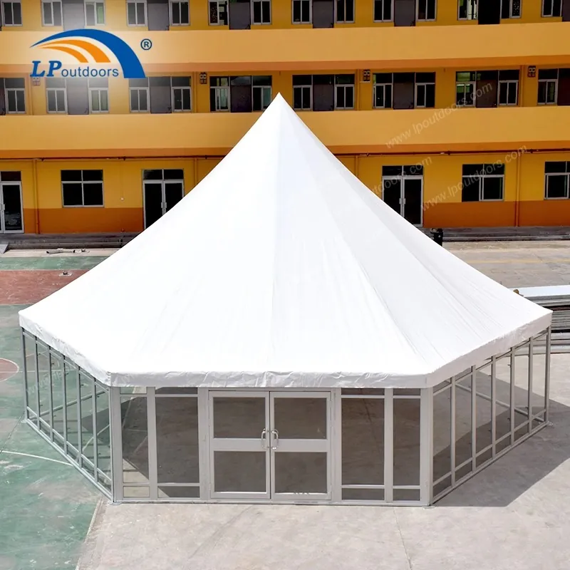 Dia 12m Outdoor Luxury Hexagon Pagoda Tent with Glass Wall